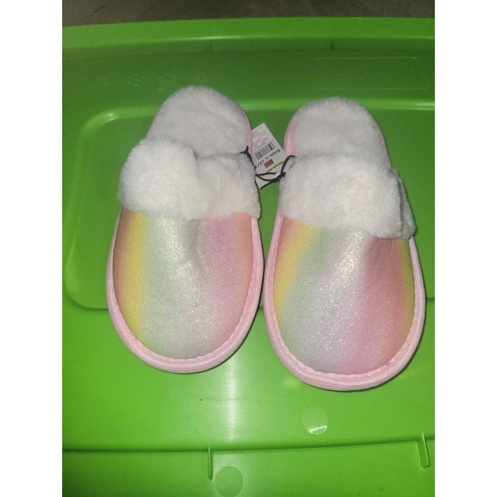 Girls rainbow fuzzy slippers 2/3